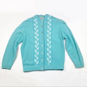 Vintage Baby Blue Button Up Long Sleeve Cardigan Sweater Lambs Wool Blend, XS
